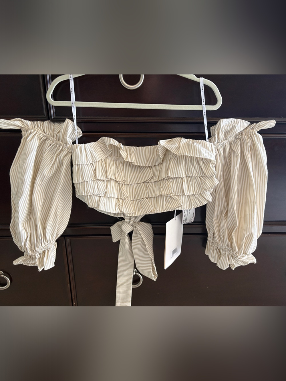 NWT - Sabo Skirt Striped Cream Tie-Shoulder Crop Top